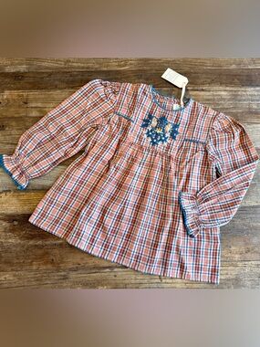 Bonheur du Jour Plaid Long-Sleeve blouse 8y